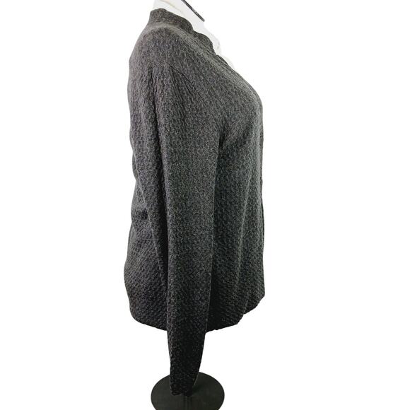 Eileen Fisher SZ L Button Wool Blend Front Notch Collar Textured Cardigan Brown - Picture 4 of 6